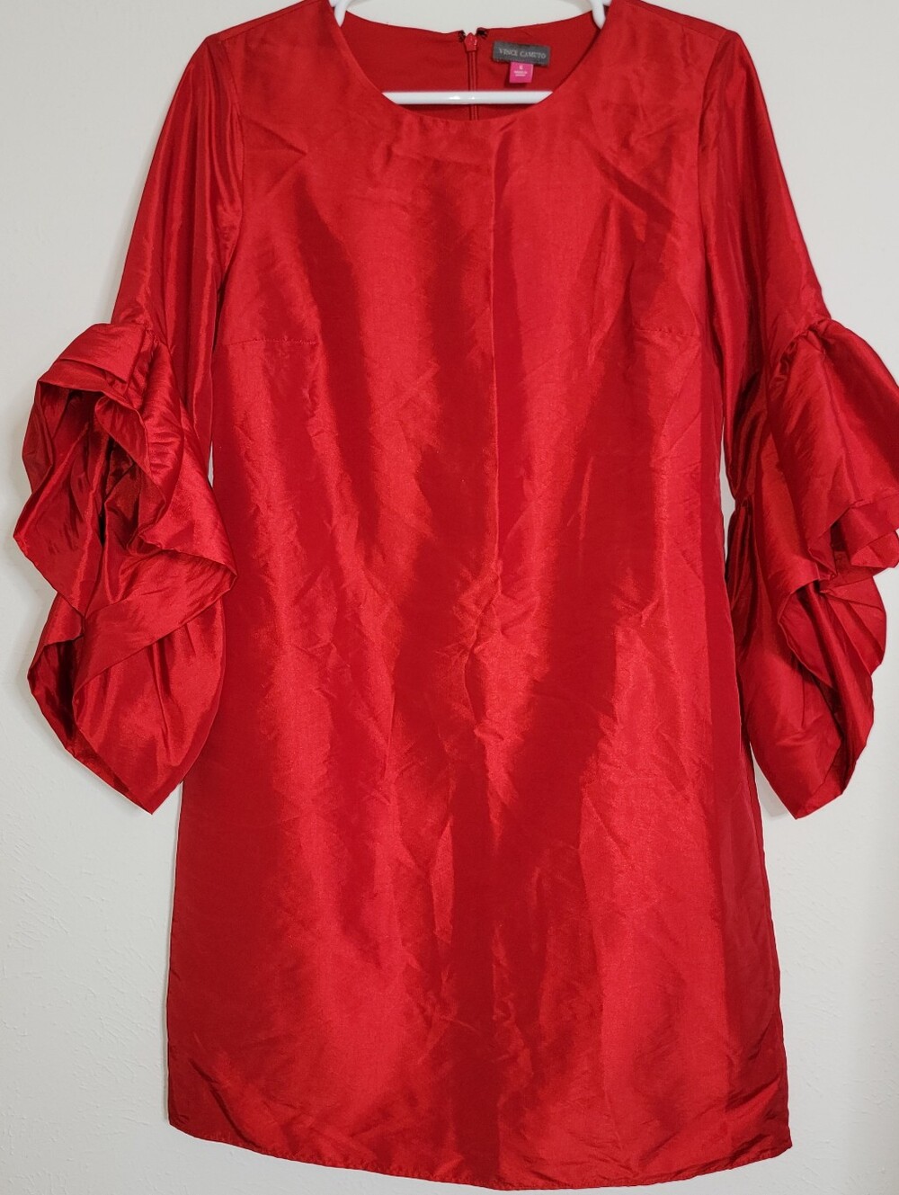 Vince Camuto Bold Red Ruffle Sleeve Dress, Size 6